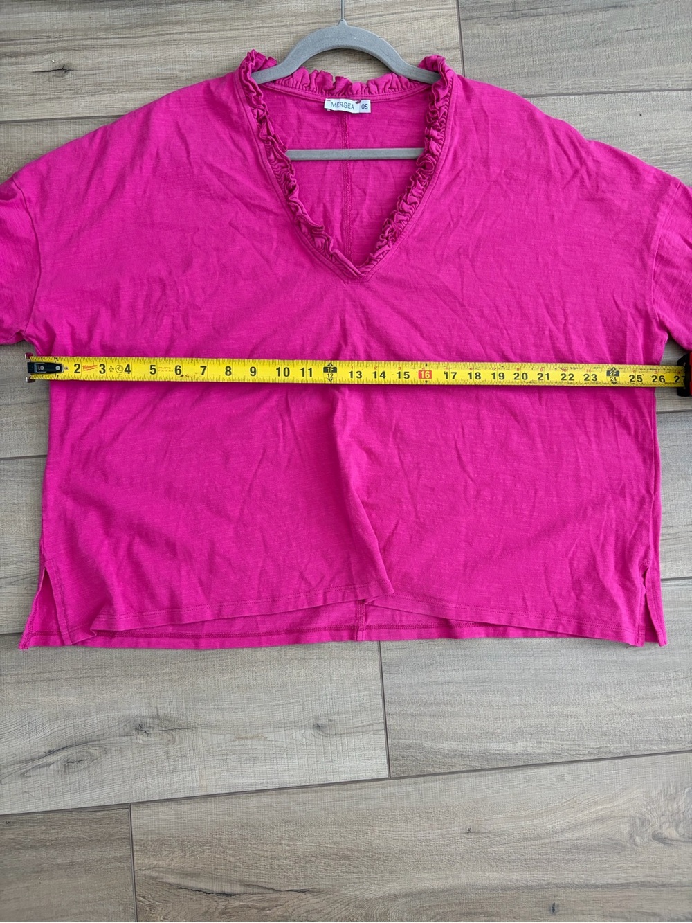 Mersea Amelia Ruffle T Shirt V Neck Oversized Casual Top One Size Raspberry - Picture 9 of 10